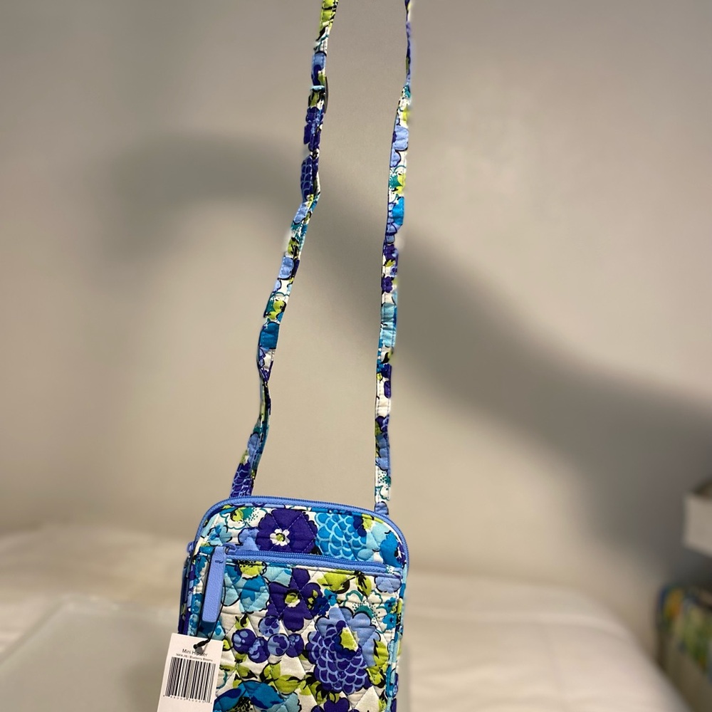 Vera Bradley Blue and Green Quilted Crossbody Bag mini hipster